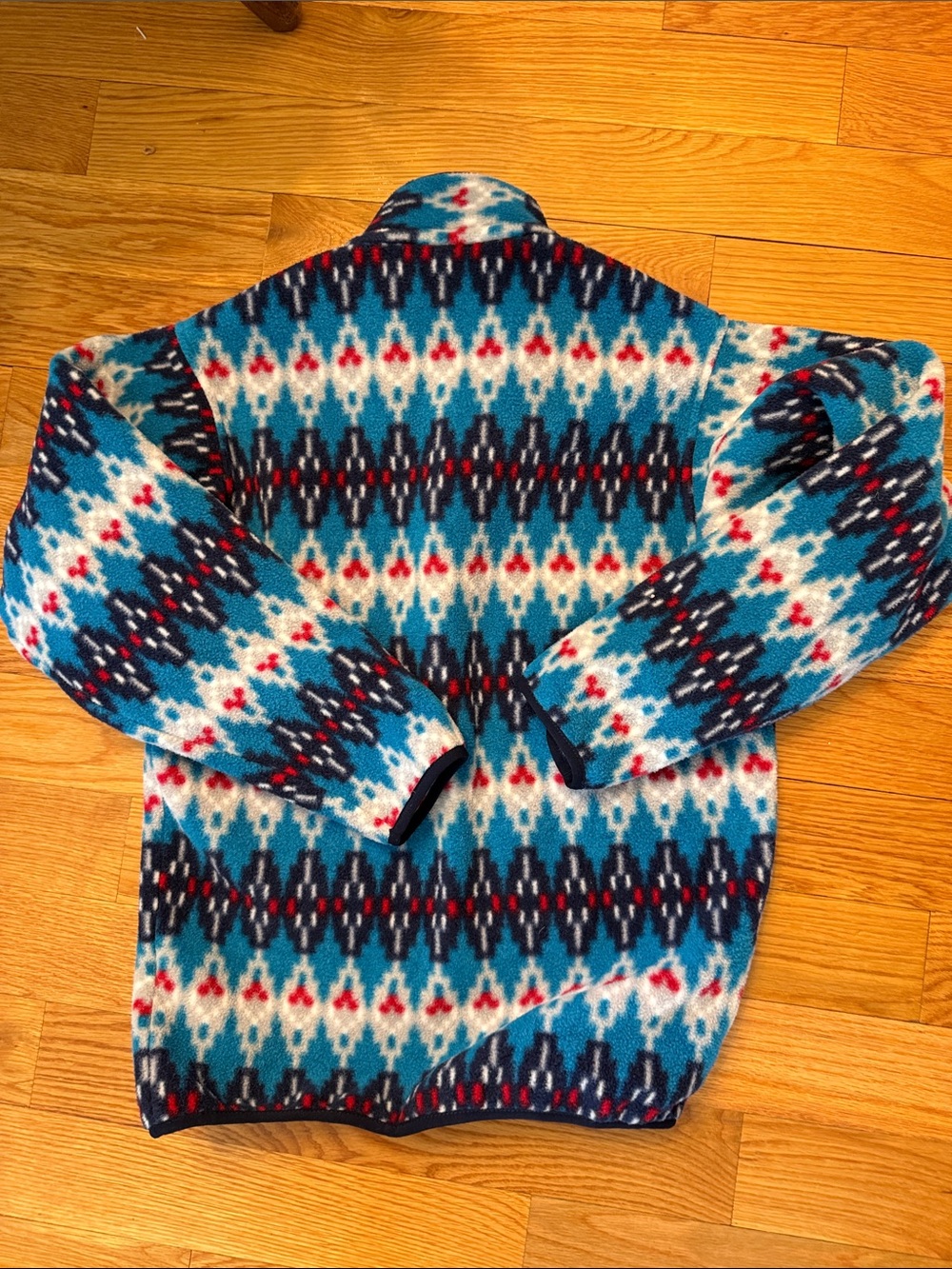 Patagonia Blue White Red Patterned Fleece Pullover gorpcore vintage xs outdoorsy - Picture 7 of 7